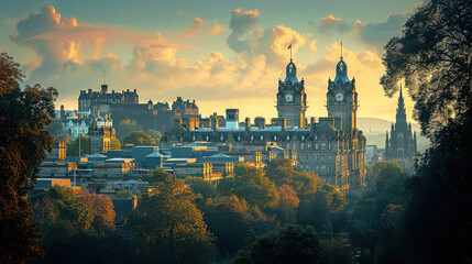 Obraz premium Edinburgh, United Kingdom city skyline created with Generative AI technology
