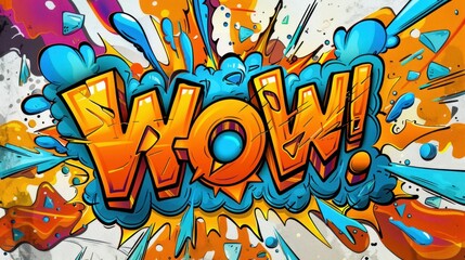 Naklejka premium Vibrant Comic Style WOW Text Explosion. Generative ai
