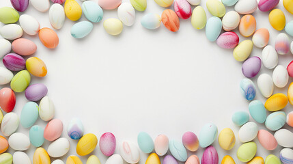 Fototapeta premium An oval frame, meticulously crafted from an array of single colored Easter eggs