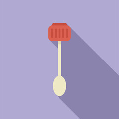 Long handle spoon casting a shadow, simple flat design of a kitchen utensil icon