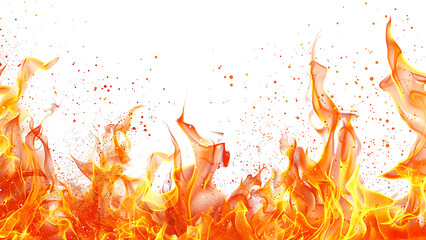 Fire flames and sparks with horizontal repetition on transparent background.