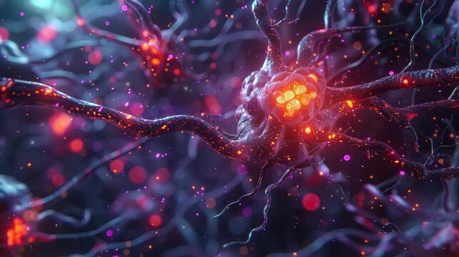 3D render of a close up view of human cell array, blue and red. Video background, footage, for learning biology.