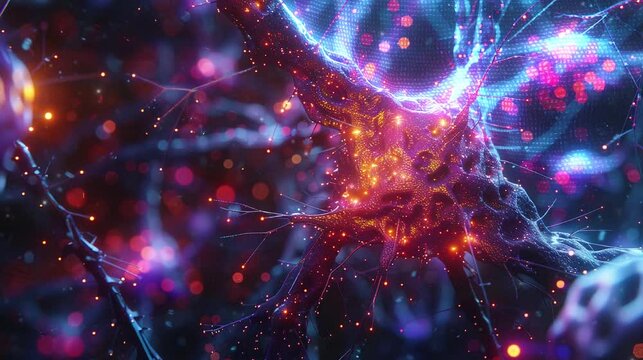 3D render of a close up view of human cell array, blue and red. Video background, footage, for learning biology.