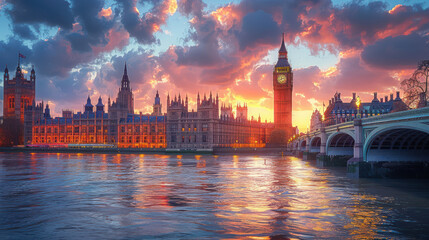 Naklejka premium London, United Kingdom city skyline created with Generative AI technology