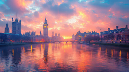 Fototapeta premium London, United Kingdom city skyline created with Generative AI technology