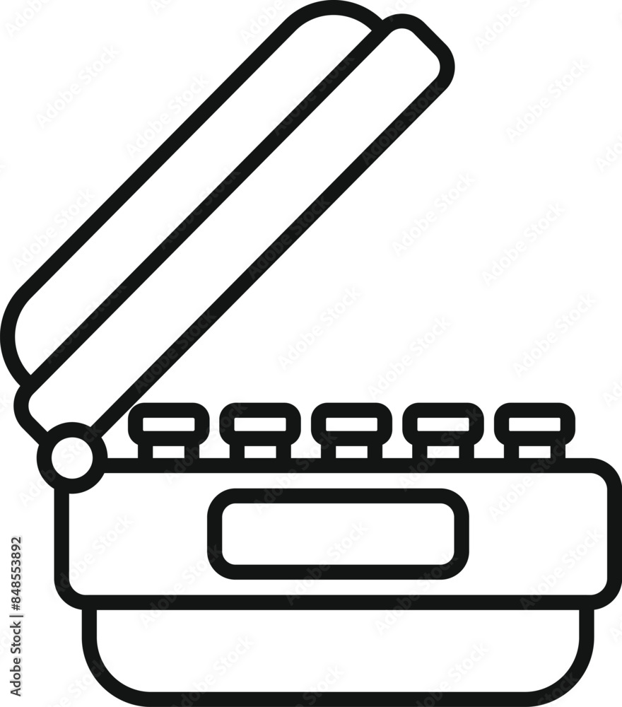 Aufkleber linear icon of an open container with handle, typically used for delivering food