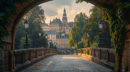 Beautiful holiday theme of Luxembourg City created with Generative AI technology