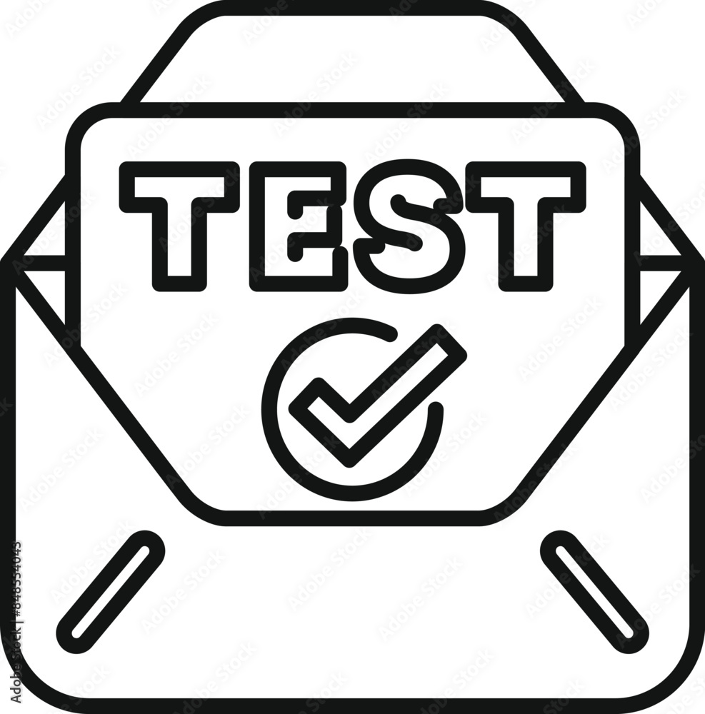 Poster open envelope containing a test result with a check mark, indicating success