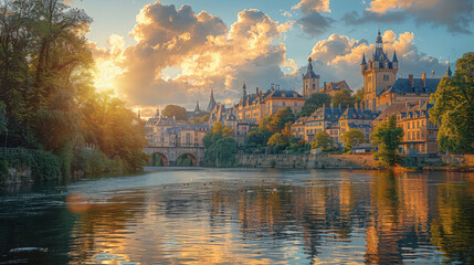 Naklejka premium Beautiful holiday theme of Luxembourg City created with Generative AI technology