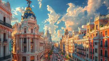 Madrid, Spain city skyline created with Generative AI technology