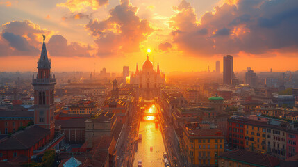 Fototapeta premium Milan, Italy city skyline created with Generative AI technology
