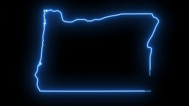 map of the state of Oregon in the united states with a blue glowing neon effect