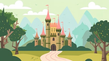 Naklejka premium Fairy tale flat design front view medieval theme water color Triadic Color Scheme