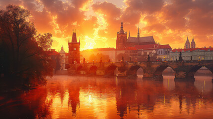 Obraz premium Typical scene Prague, Czech Republic city skyline