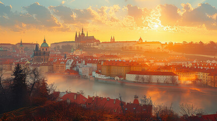 Fototapeta premium Typical scene Prague, Czech Republic city skyline