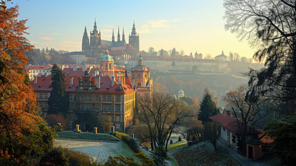 Fototapeta premium Typical scene Prague, Czech Republic city skyline