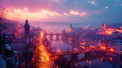 Fototapeta premium Typical scene Prague, Czech Republic city skyline