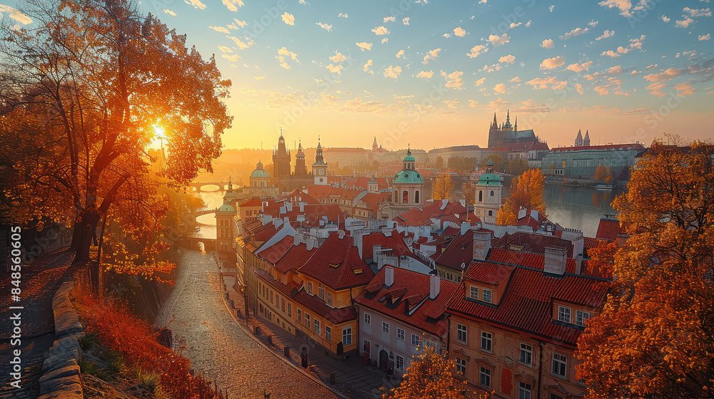 Wall mural Typical scene Prague, Czech Republic city skyline