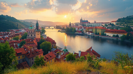 Typical scene Prague, Czech Republic city skyline