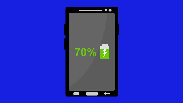 video animation mobile phone or smartphone with battery discharging concept, on a blue chroma key background