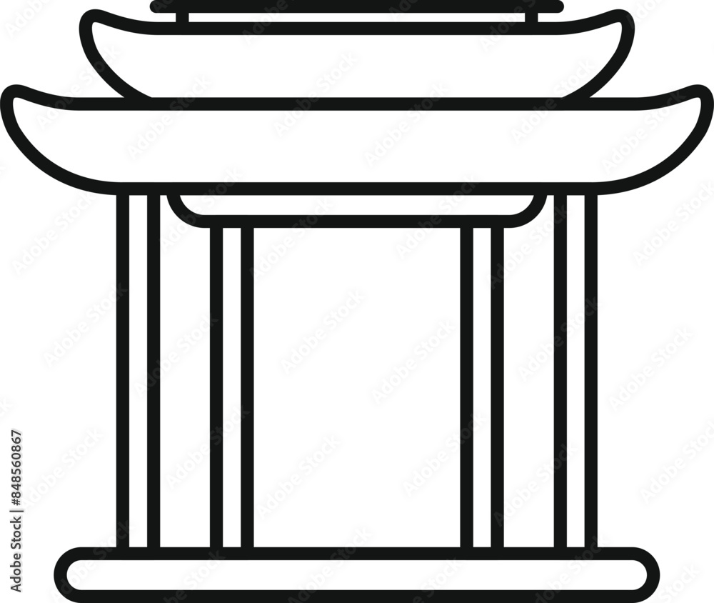 Poster simple line drawing of a building entrance in an asian style of architecture