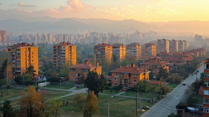 Obraz premium Pristina, Kosovo city skyline created with Generative AI technology