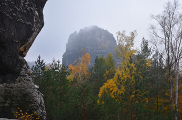 rock in the saxon switzerland on a foggy day