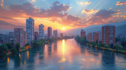 Fototapeta premium Skopje, North Macedonia created with Generative AI technology