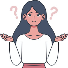 Young girl with question mark illustrations 