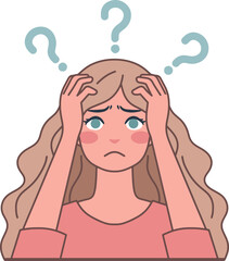 Young girl with question mark illustrations 