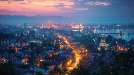 Obraz premium Sofia, Bulgaria city skyline created with Generative AI technology