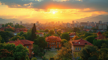 Sofia, Bulgaria city skyline created with Generative AI technology