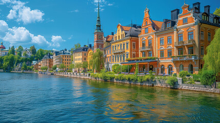Naklejka premium Stockholm, Sweden city skyline created with Generative AI technology