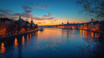 Fototapeta premium Stockholm, Sweden city skyline created with Generative AI technology