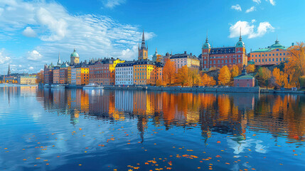 Naklejka premium Stockholm, Sweden city skyline created with Generative AI technology