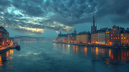 Naklejka premium Stockholm, Sweden city skyline created with Generative AI technology
