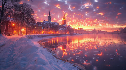 Obraz premium Tallinn, Estonia city skyline created with Generative AI technology