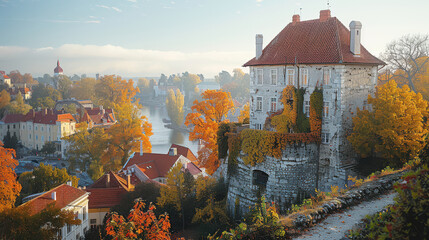 Naklejka premium Tallinn, Estonia city skyline created with Generative AI technology