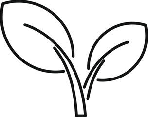 Simple black line drawing of a plant sprout growing with two leaves