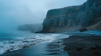 Desolate shore gentle surf structures and steep cliffs