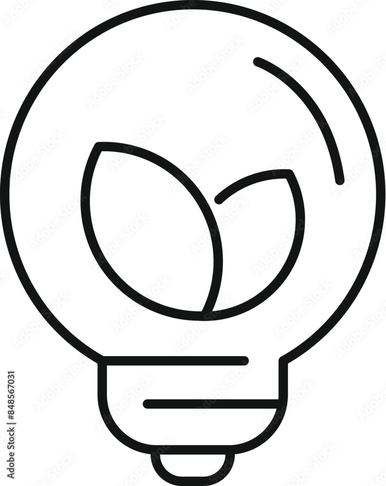 Poster Line art icon of a lightbulb containing leaves, symbolizing eco friendly practices and renewable energy