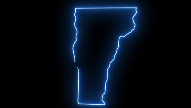 map of the state of Vermont in the united states with a blue glowing neon effect