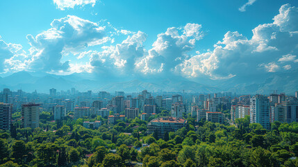 Naklejka premium Tirana, Albania city skyline created with Generative AI technology