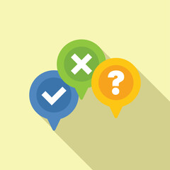 Choosing correct answer, decision making, yes no question mark, right wrong choice icon