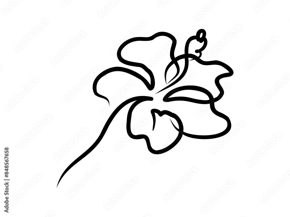 Poster Hibiscus flower in one continuous line drawing. Floral abstract symbol in simple linear style. Organic red herbal tea concept in editable stroke. Doodle outline vector illustration