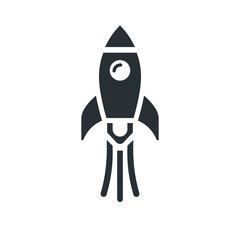 Simple retro spaceship icon. Cartoon rocket spaceship take off. Isolated vector illustration.