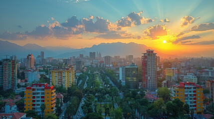 Fototapeta premium Tirana, Albania city skyline created with Generative AI technology