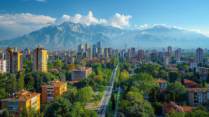 Obraz premium Tirana, Albania city skyline created with Generative AI technology