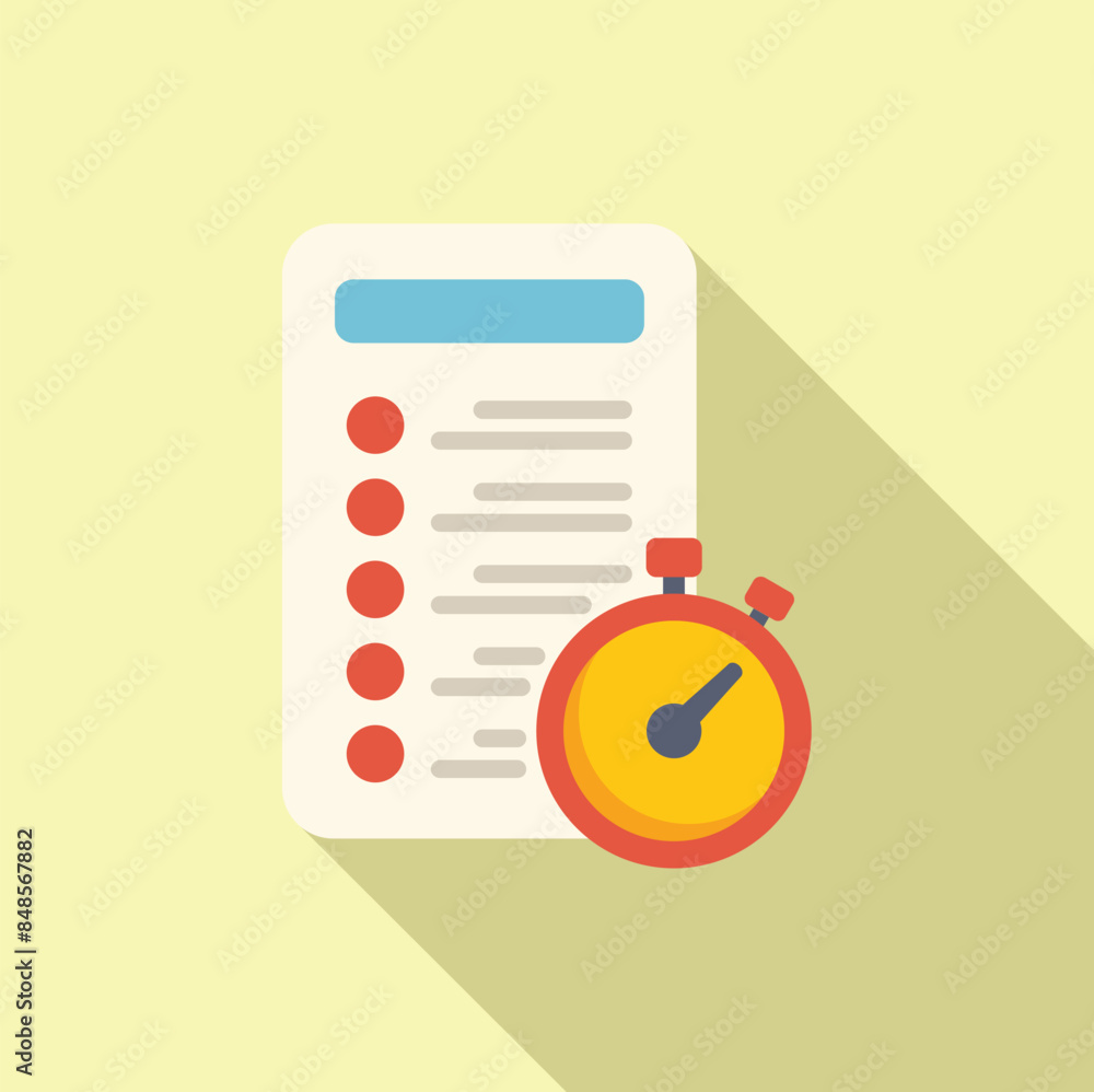 Poster stopwatch is timing the completion of a checklist with a long shadow behind