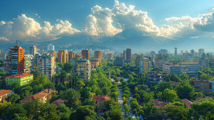 Fototapeta premium Tirana, Albania city skyline created with Generative AI technology